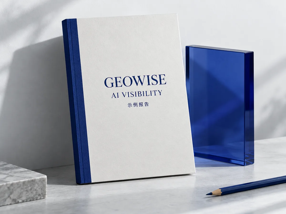 An illustrative report booklet beside blue glass, showing a possible delivery format